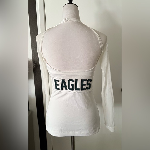 Philadelphia Eagles White Mesh Sleeve Halter Low Back Top - New - Picture 3 of 3